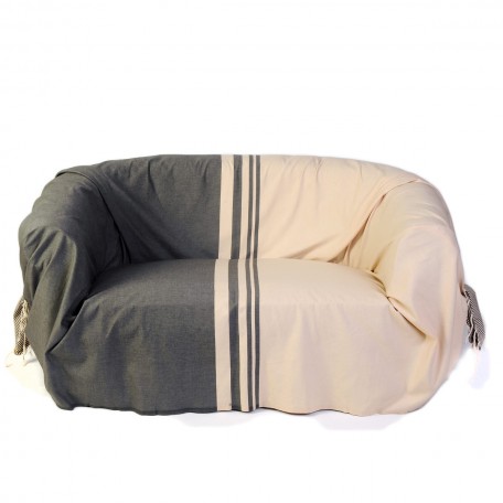 Jete De Canape 2 X 3m En Coton Fouta Ecru Et Taupe T2