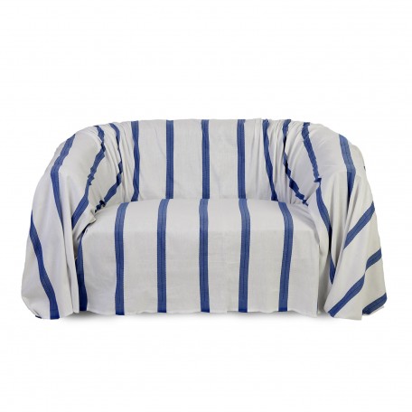 Jete De Canape Rectangulaire En Coton Blanc Et Bleu F3